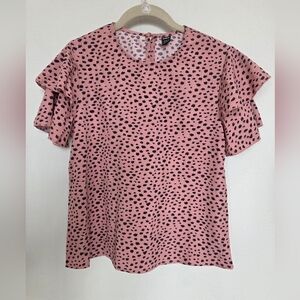 Sleeve Ruffle Pink and Black Printed Blouse Small